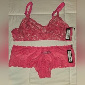 Montelle Watermelon Pink Lace 40D Bralette and Large Cheeky Panty Set NWT